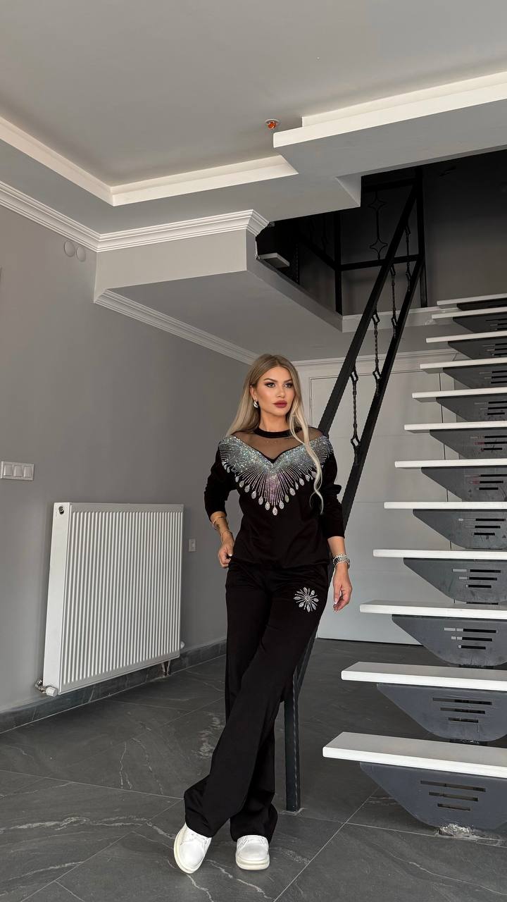 Elegant Black Embellished Lounge Set