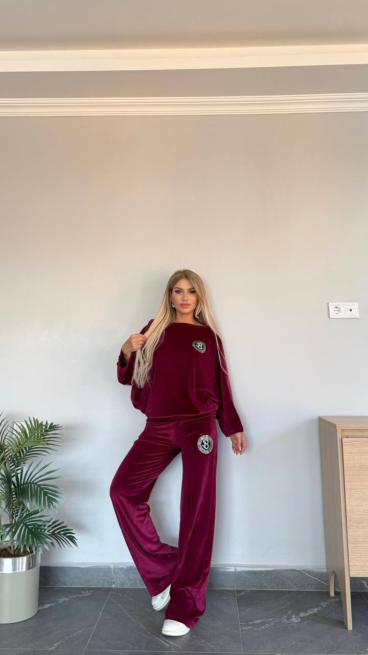 Luxe Velvet Lounge Set in Deep Burgundy