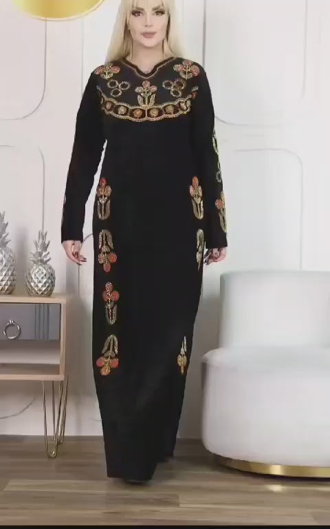 Women's Velvet Embroidered Thobe - High-Quality Fabric