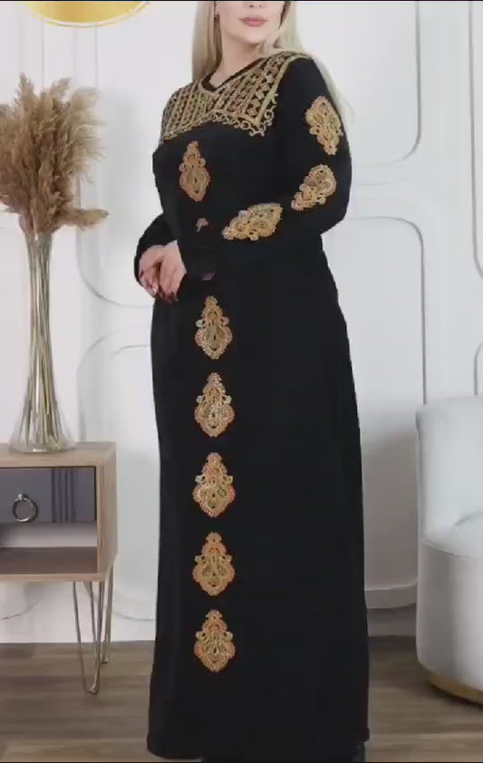 Women's Velvet Embroidered Thobe - High-Quality Fabric