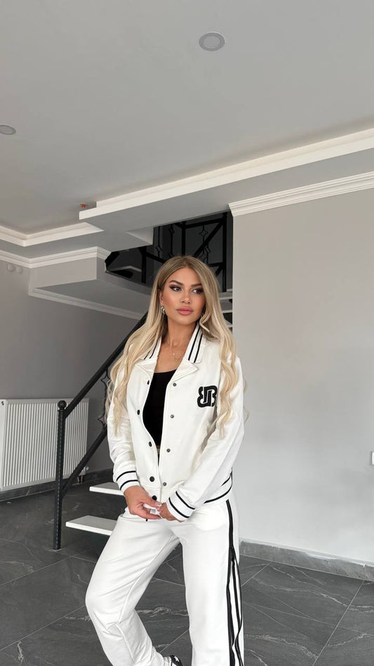 Classic Varsity-Inspired White Tracksuit